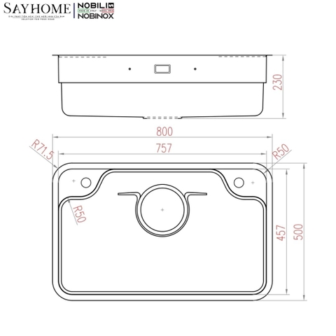 Chậu rửa chén bát 1 hố NOBINOX ARVO B180 80cm - Bảo hành lên đến 10 năm