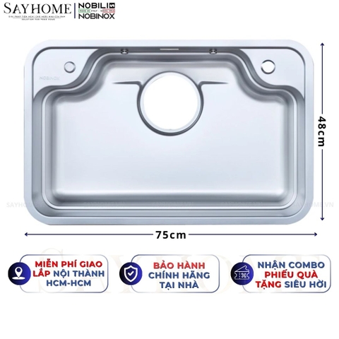 Chậu rửa chén bát 1 hố NOBINOX ARVO B275 75cm - Bảo hành lên đến 10 năm