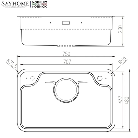 Chậu rửa chén bát 1 hố NOBINOX ARVO B275 75cm - Bảo hành lên đến 10 năm