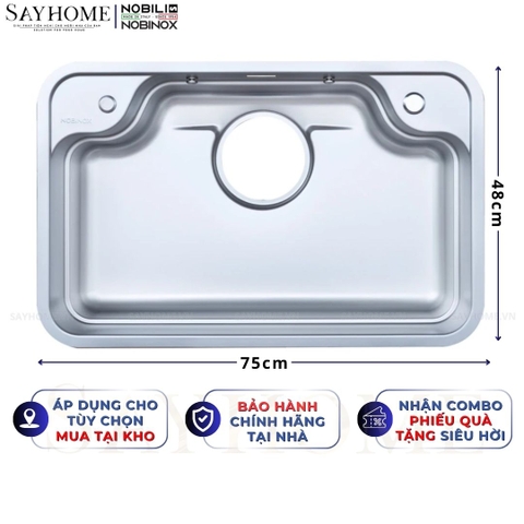Chậu rửa chén bát 1 hố NOBINOX ARVO B275 75cm - Bảo hành lên đến 10 năm