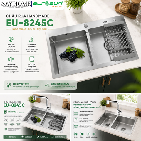 Chậu rửa chén bát 2 hố inox 304 EUROSUN EU-8245C tại thành phố Hồ Chí Minh