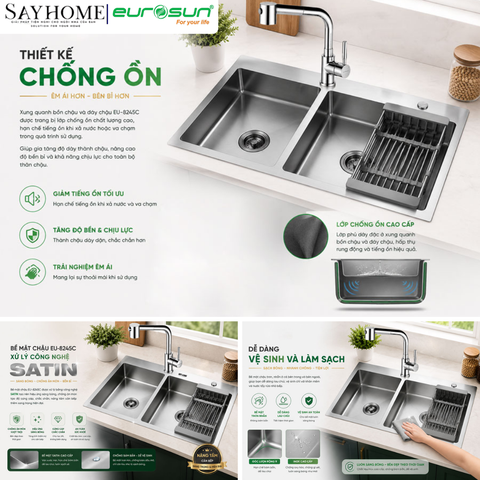 Chậu rửa chén bát 2 hố inox 304 EUROSUN EU-8245C tại thành phố Hồ Chí Minh