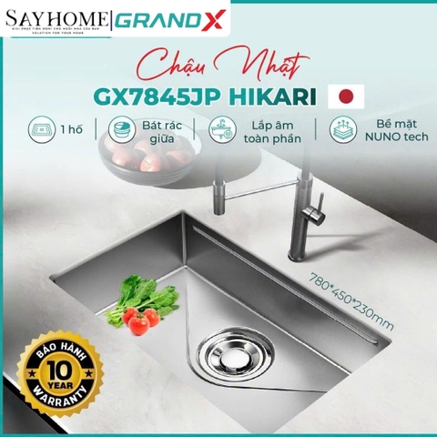 Chậu rửa chén bát 1 hố inox 304 GRANDX GX7845JP HIKARI 78cm - Chính hãng