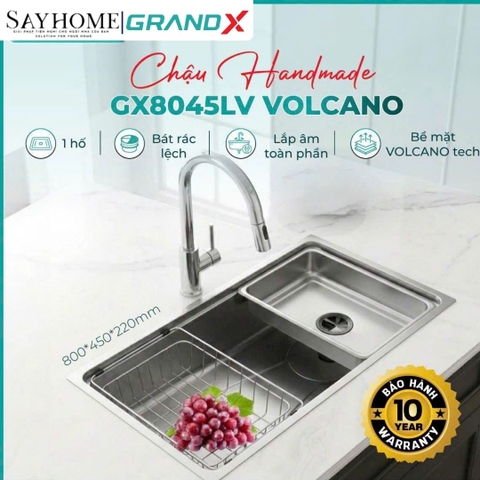 Chậu rửa chén bát 1 hố inox 304 GRANDX GX8045LV VOLCANO 80cm - Chính hãng