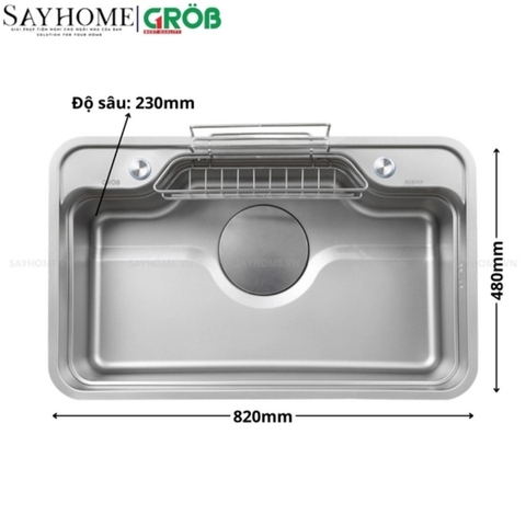 Chậu rửa bát GROB JP304-7848S, JP304-8248S 1 hố kiểu dáng Nhật Bản - Hàng chính hãng