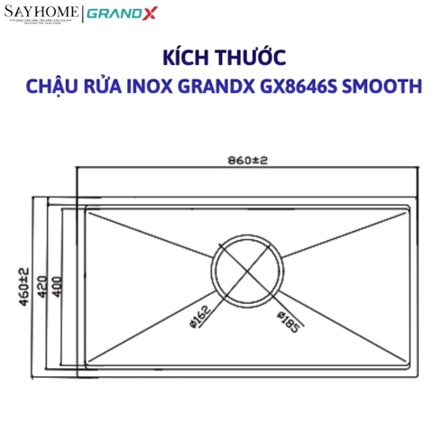 Chậu rửa chén bát 1 hố inox 304 GRANDX GX8646S SMOOTH - 86cm - Chính hãng