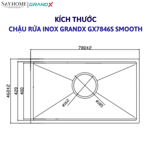 Chậu rửa chén bát 1 hố inox 304 GRANDX GX7846S SMOOTH - 78cm -  Chính hãng