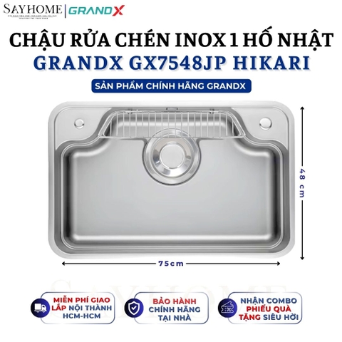 Chậu rửa chén bát 1 hố inox 304 GRANDX GX7548JP HIKARI 75cm - Chính hãng
