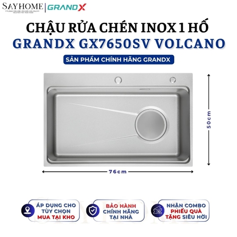 Chậu rửa chén bát 1 hố inox 304 GRANDX GX7650SV VOLCANO 76cm tại thành phố Hồ Chí Minh