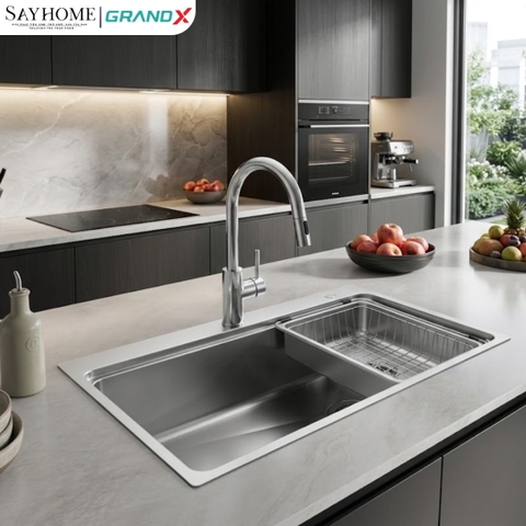 Chậu rửa chén bát 1 hố inox 304 GRANDX GX7650SV VOLCANO 76cm - Chính hãng