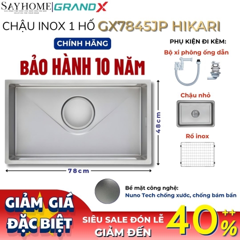 Chậu rửa chén bát 1 hố inox 304 GRANDX GX7845JP HIKARI 78cm - Chính hãng