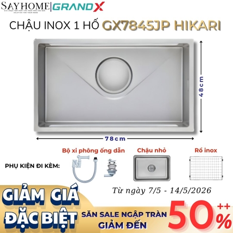 Chậu rửa chén bát 1 hố inox 304 GRANDX GX7845JP HIKARI 78cm - Chính hãng