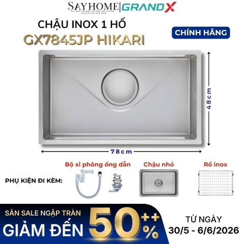 Chậu rửa chén bát 1 hố inox 304 GRANDX GX7845JP HIKARI 78cm - Chính hãng