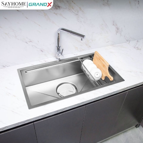 Chậu rửa chén bát 1 hố inox 304 GRANDX GX7845V VOLCANO 78cm - Chính hãng