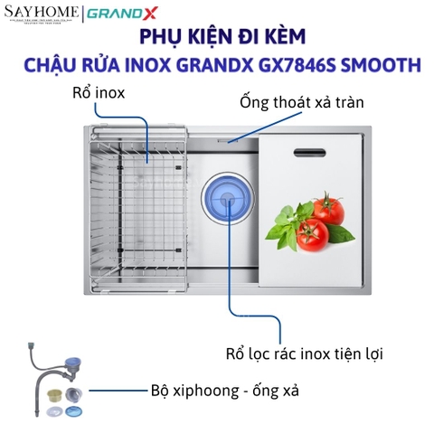 Chậu rửa chén bát 1 hố inox 304 GRANDX GX7846S SMOOTH 78cm -  Chính hãng