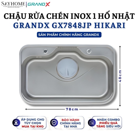 Chậu rửa chén bát 1 hố inox 304 GRANDX GX7848JP HIKARI 78cm - Chính hãng