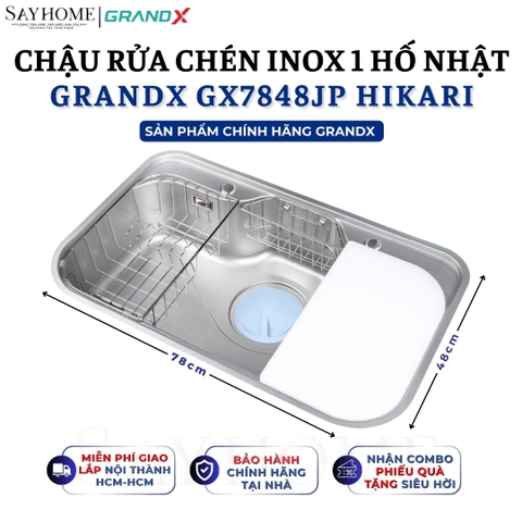 Chậu rửa chén bát 1 hố inox 304 GRANDX GX7848JP HIKARI 78cm - Chính hãng