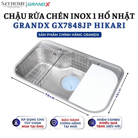 Chậu rửa chén bát 1 hố inox 304 GRANDX GX7848JP HIKARI 78cm - Chính hãng