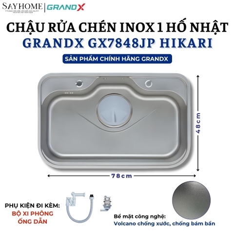 Chậu rửa chén bát 1 hố inox 304 GRANDX GX7848JP HIKARI 78cm - Chính hãng