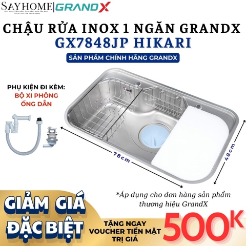 Chậu rửa chén bát 1 hố inox 304 GRANDX GX7848JP HIKARI 78cm - Chính hãng