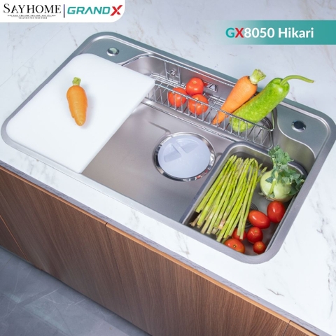 Chậu rửa chén bát 1 hố inox 304 GRANDX GX8050JP HIKARI 80cm - Chính hãng