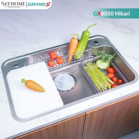 Chậu rửa chén bát 1 hố inox 304 GRANDX GX8050JP HIKARI 80cm - Chính hãng