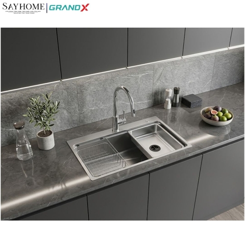 Chậu rửa chén bát 1 hố inox 304 GRANDX GX8050SV VOLCANO 80cm tại thành phố Hồ Chí Minh