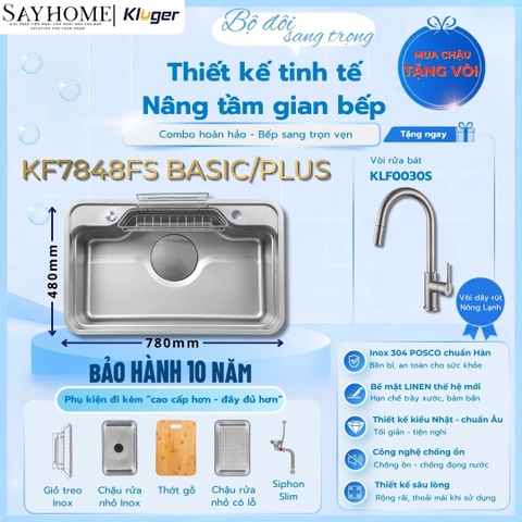 Chậu rửa chén bát 1 hố Kluger KF7848FS Basic/Plus - Hàng chính hãng