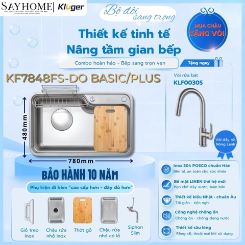 Chậu rửa chén bát 1 hố Nhật Kluger KF7848FS-DO Basic/Plus - Hàng chính hãng