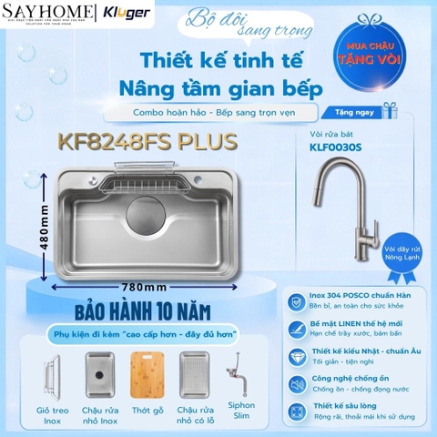 Chậu rửa chén bát 1 hố Nhật Kluger KF8248FS Plus - Hàng chính hãng