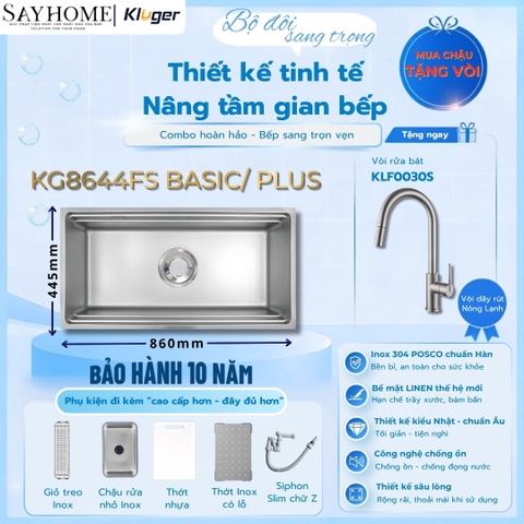 Chậu rửa chén bát 1 hố Nhật Kluger KG8644FS Basic/Plus - Hàng chính hãng