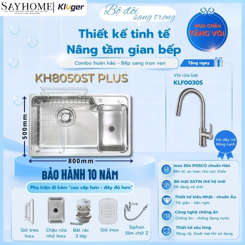 Chậu rửa chén bát 1 hố Nhật Kluger KH8050ST Plus - Hàng chính hãng