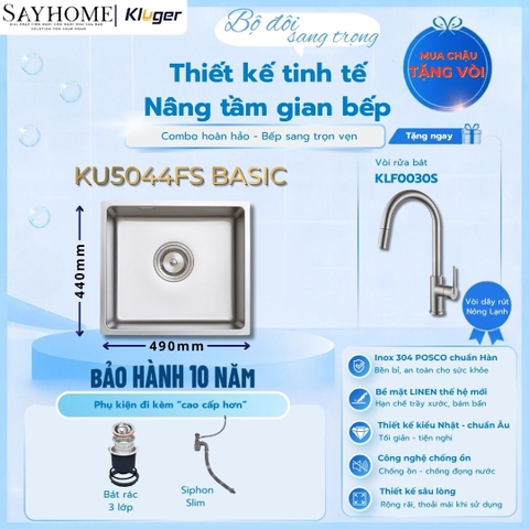 Chậu rửa chén bát 1 hố Nhật Kluger KU5044FS Basic - Hàng chính hãng
