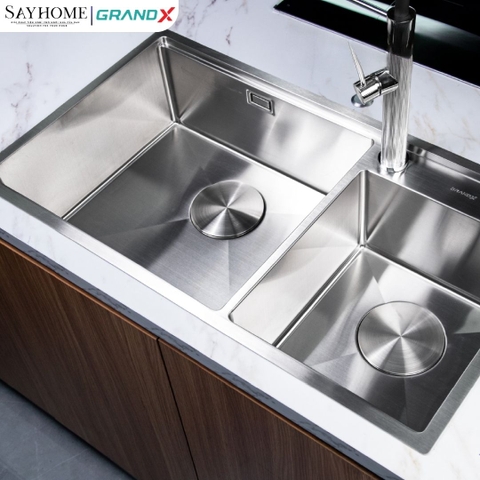 Chậu rửa chén bát 2 hố inox 304 GRANDX GX8648DS SMOOTH 86cm - Chính hãng