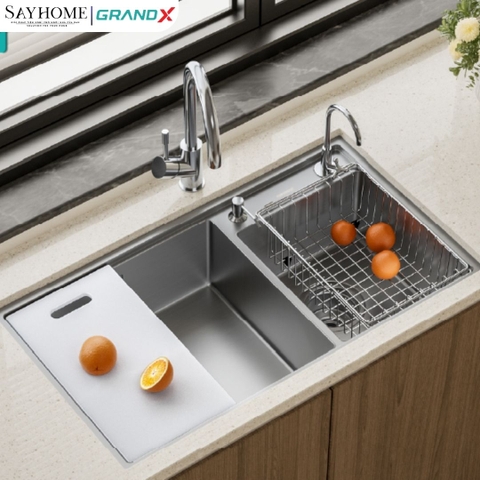 Chậu rửa chén bát 2 hố inox 304 GRANDX GX8648DS SMOOTH 86cm - Chính hãng