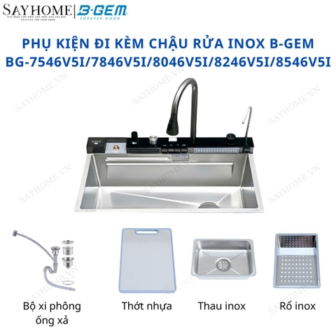 Bộ chậu chén bát 1 hố phím đàn inox 304 B-GEM V5I - Chính hãng