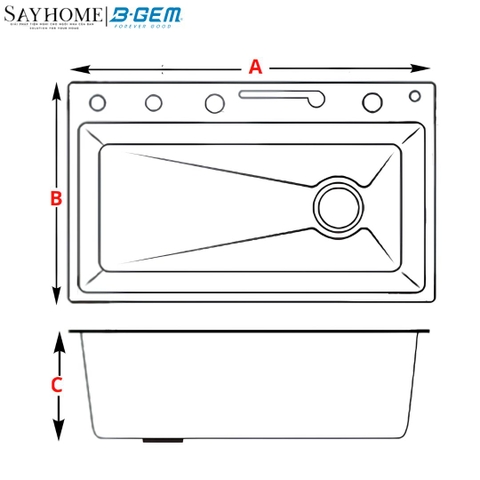 Bộ chậu chén bát 1 hố phím đàn inox 304 B-GEM V5I - Chính hãng