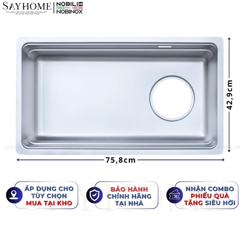 Chậu rửa chén bát 1 hố NOBINOX ARVO V676 75,8cm - Bảo hành lên đến 10 năm