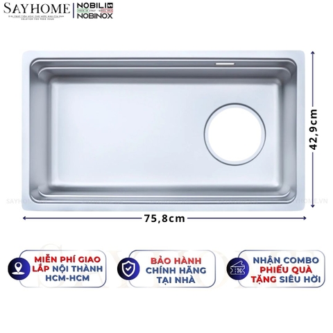 Chậu rửa chén bát 1 hố NOBINOX ARVO V676 75,8cm - Bảo hành lên đến 10 năm