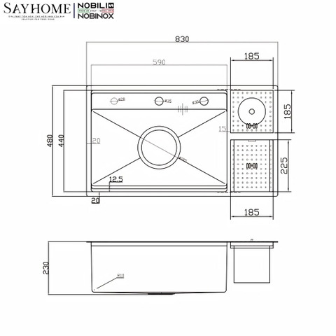 Chậu rửa chén bát 1 hố NOBINOX LUMIA NJ510B 83cm - Bảo hành lên đến 10 năm
