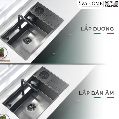 Chậu rửa chén bát 1 hố NOBINOX LUMIA NJ510B 83cm - Bảo hành lên đến 10 năm