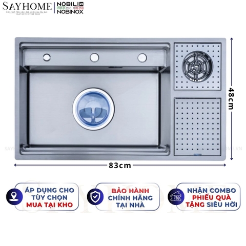 Chậu rửa chén bát 1 hố NOBINOX LUMIA NJ510B 83cm - Bảo hành lên đến 10 năm