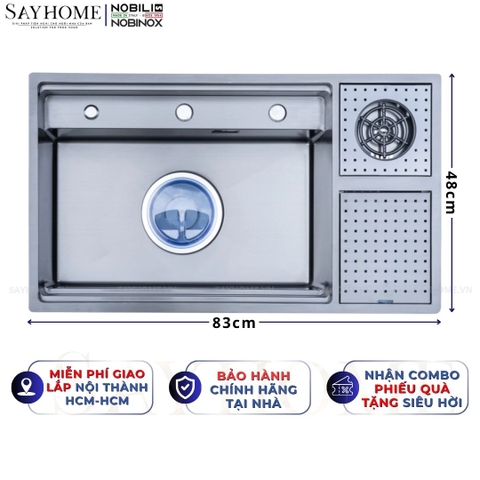 Chậu rửa chén bát 1 hố NOBINOX LUMIA NJ510B 83cm - Bảo hành lên đến 10 năm