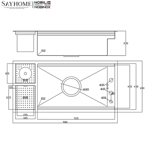 Chậu rửa chén bát 1 hố NOBINOX LUMIA NJ511B 98cm - Bảo hành lên đến 10 năm