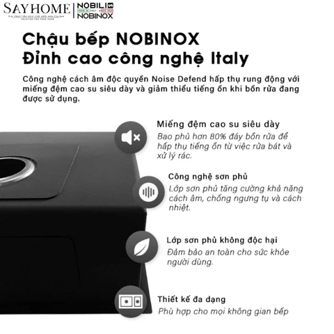 Chậu rửa chén bát 1 hố NOBINOX LUMIA NJ511B 98cm - Bảo hành lên đến 10 năm