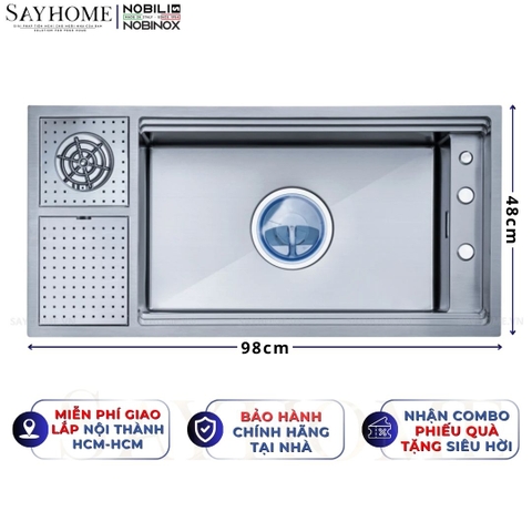 Chậu rửa chén bát 1 hố NOBINOX LUMIA NJ511B 98cm - Bảo hành lên đến 10 năm