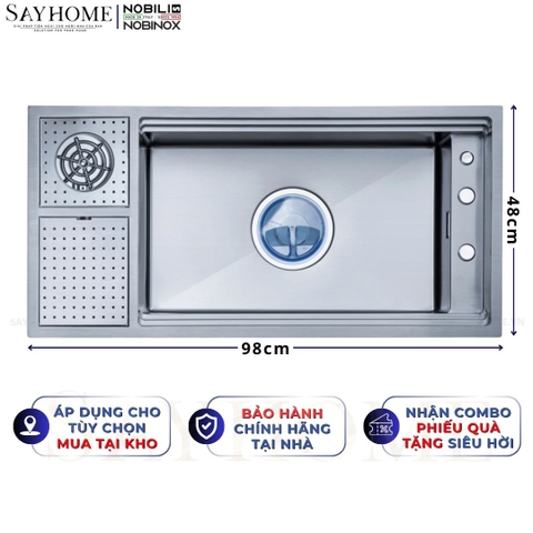 Chậu rửa chén bát 1 hố NOBINOX LUMIA NJ511B 98cm - Bảo hành lên đến 10 năm