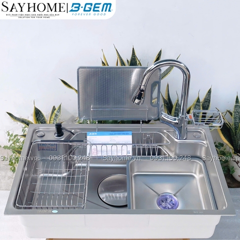 Chậu rửa chén bát B-Gem BG-7545CGT/ 7848CGT/ 8050CGT SKY 3D 1 hộc LINEN, SUS304  - Hàng chính hãng B-GEM