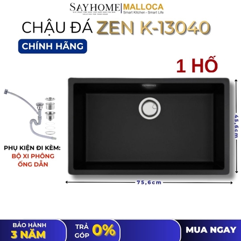 Chậu rửa chén bát đá Granite 1 hố MALLOCA ZEN K-13040 75cm - Chính hãng