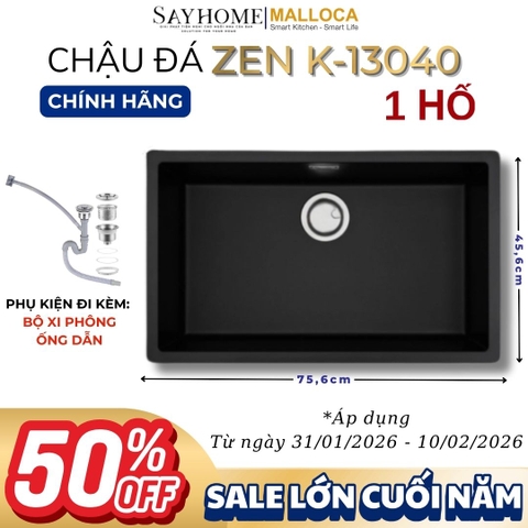 Chậu rửa chén bát đá Granite 1 hố MALLOCA ZEN K-13040 75cm - Chính hãng